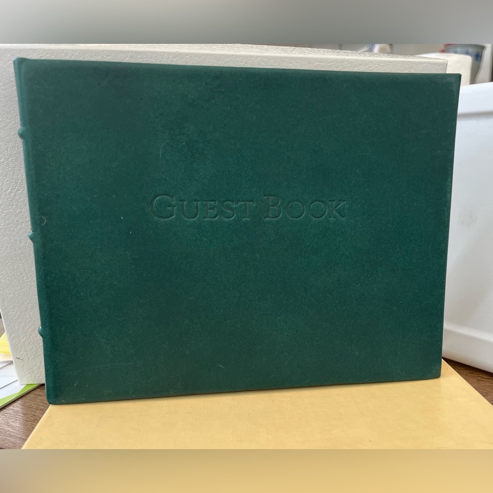 NIB CRANE’S GREEN LEATHER GUEST BOOK